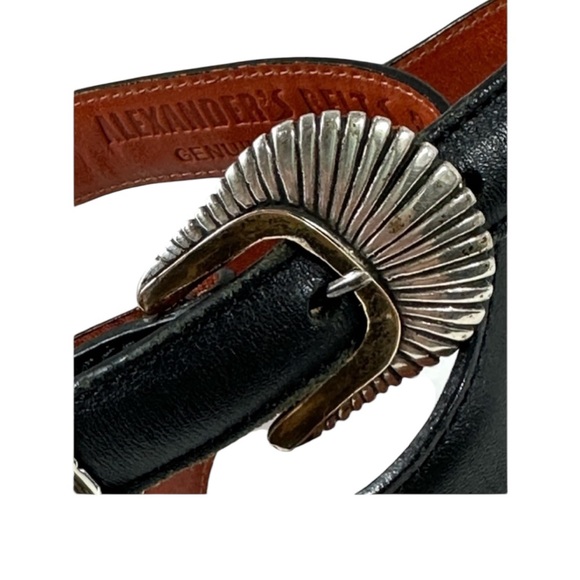 Genuine vintage ALEXANDER'S BELTS sterling silver with 14k black leather belt 26 - Picture 3 of 15